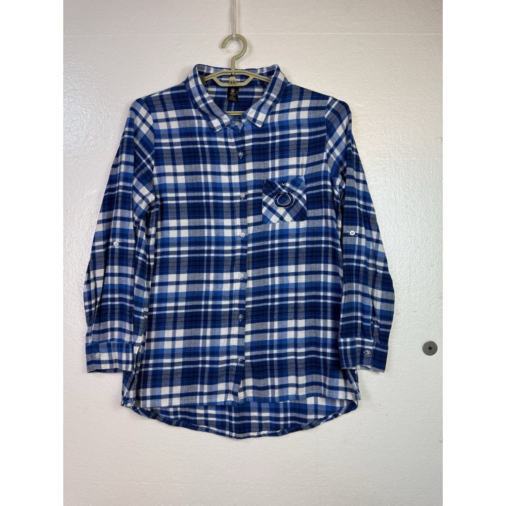 Indianapolis Colts Women's Flannel Shirt Sz XL Blue Plaid Long sleeve Button Up